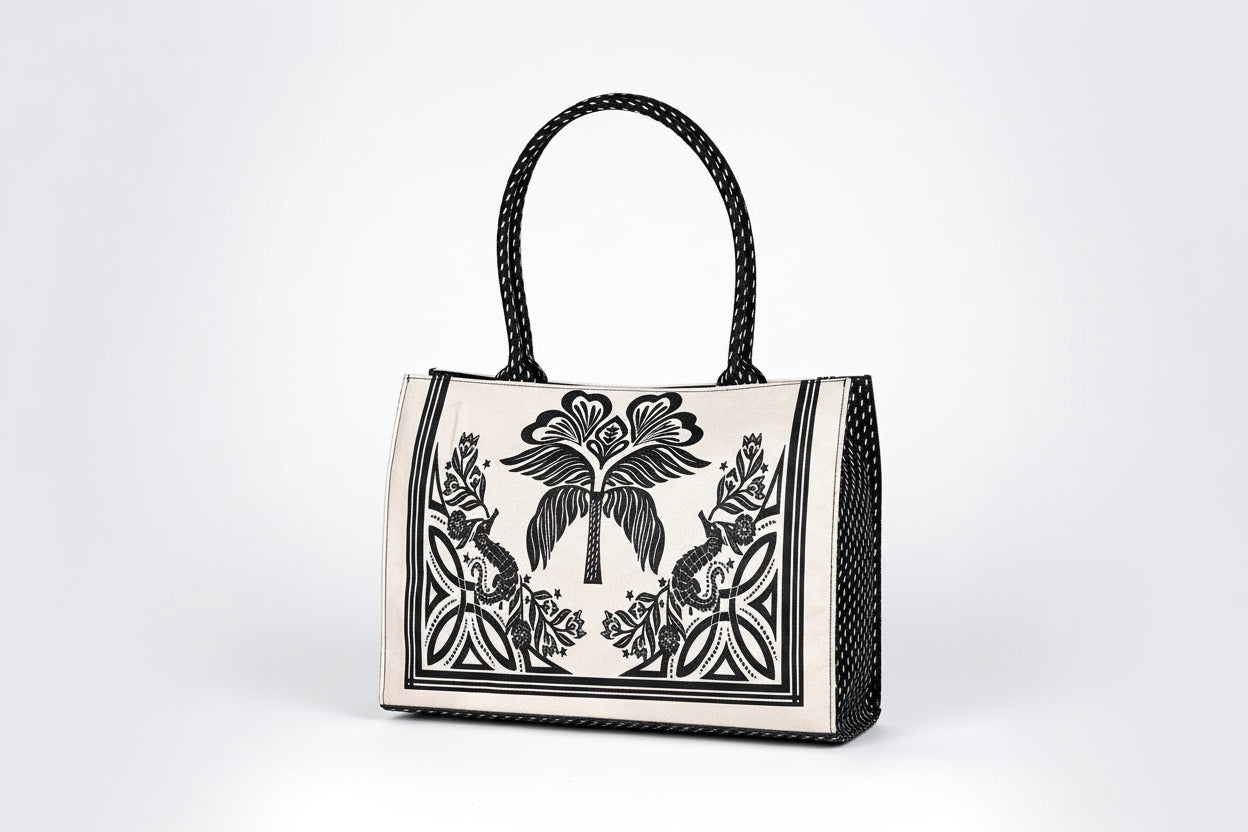 Black & White Printed Canvas Tote Bag