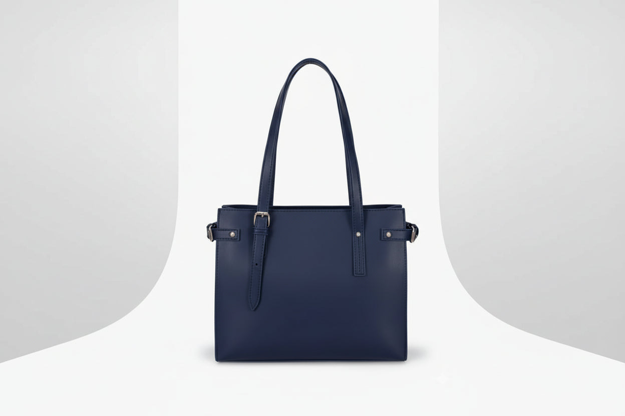 Navy Blue Minimalist Shoulder Tote Bag (Adjustable Straps)