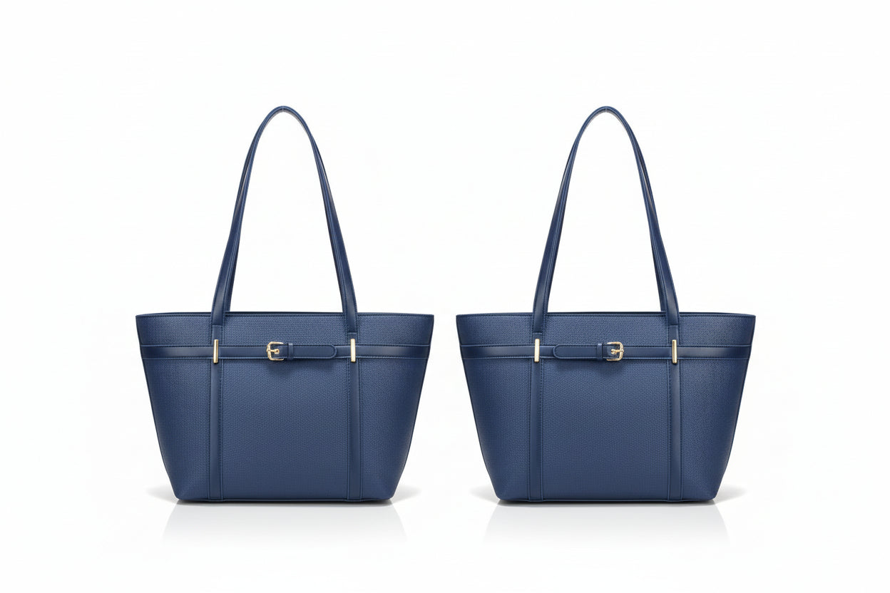 Tan Textured Office Tote Bag with Belt Detail (Gold Hardware)