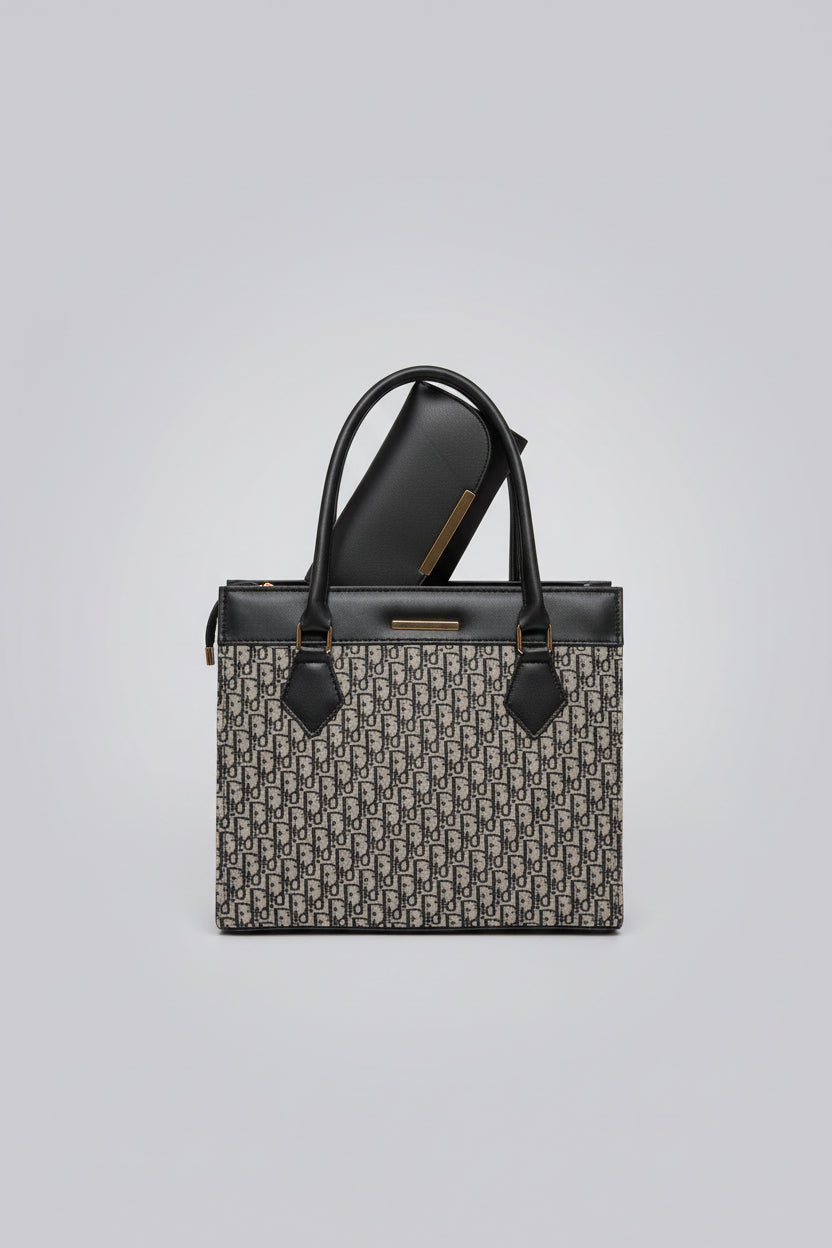 Brown Monogram Office Tote Set (Bag + Matching Wallet) with Gold Hardware