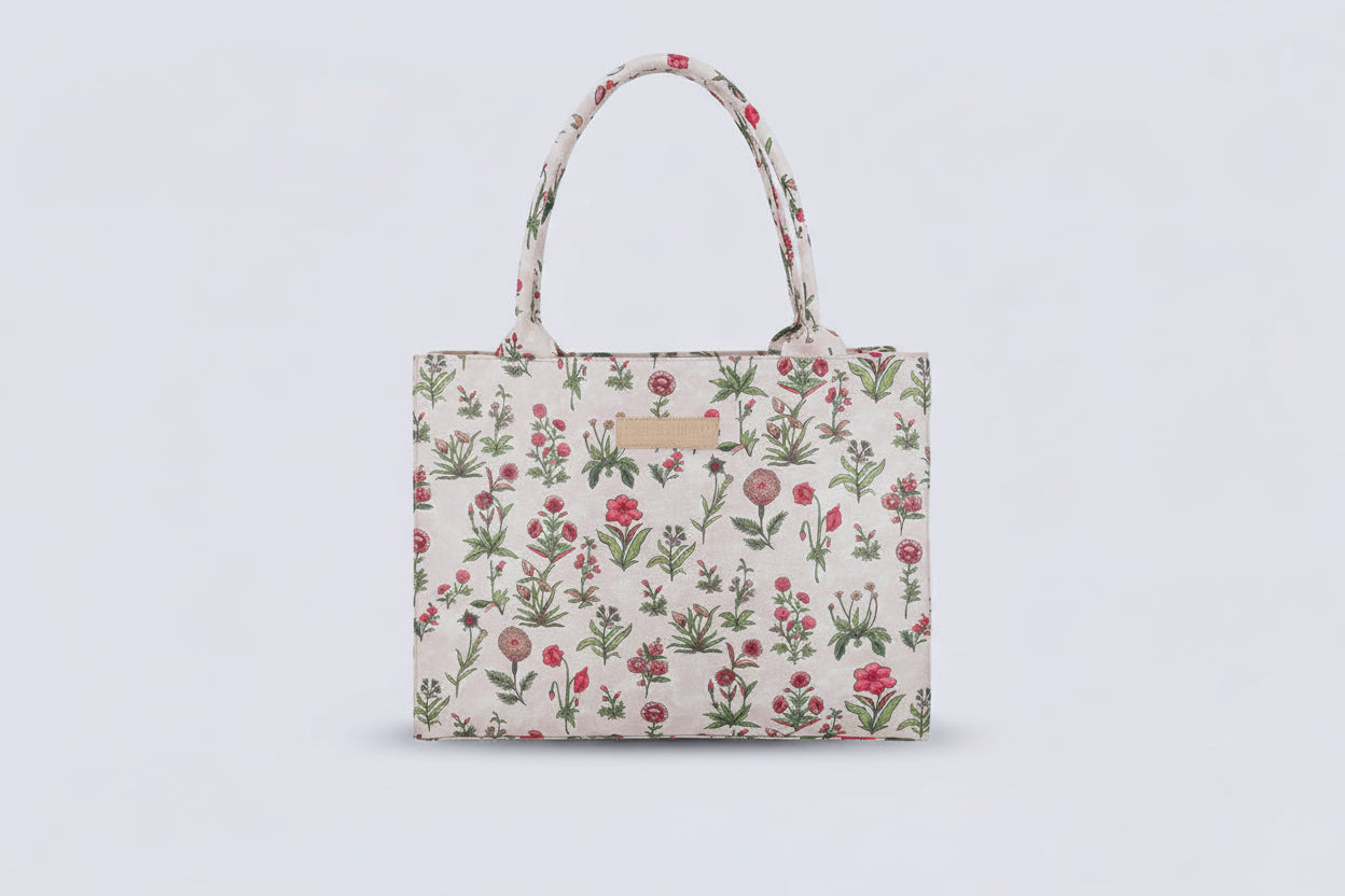 Cream Mini Floral Tote Bag – Pink Wildflower Print Handbag
