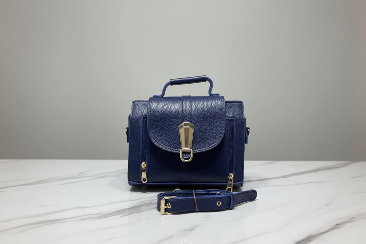 Black Mini Top-Handle Crossbody Bag with Flap Lock (Gold Hardware)