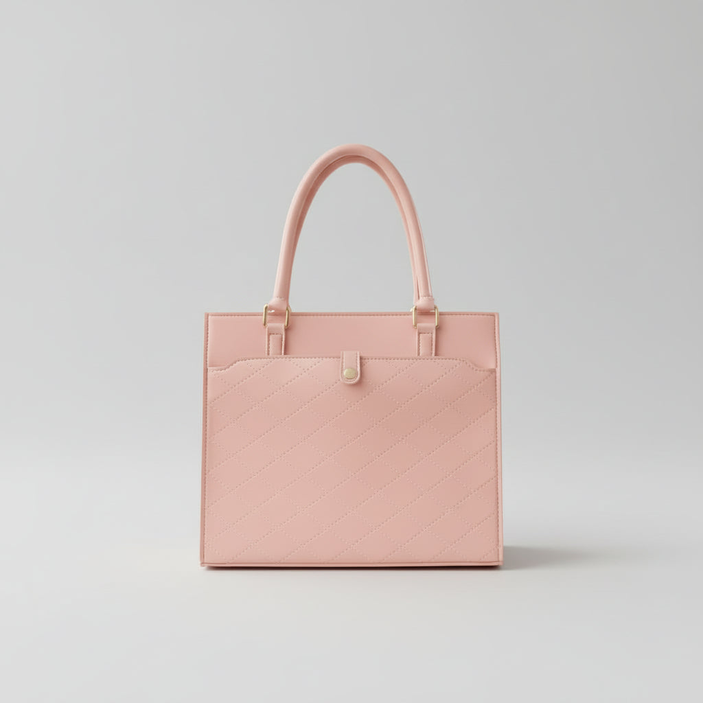 Camel Quilted Structured Tote Bag (Top Handle + Detachable Strap)