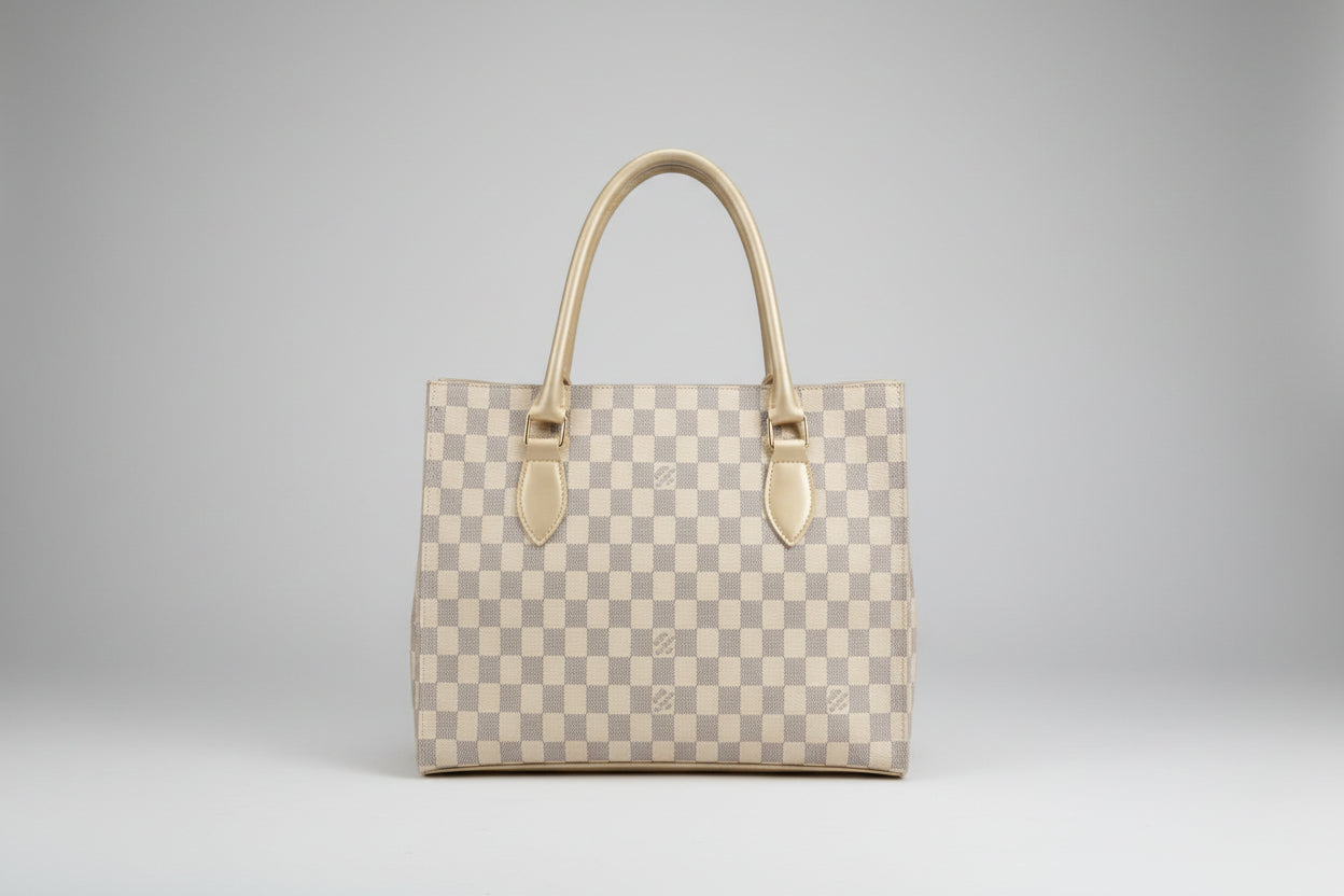 Pink Checkered Square Tote Bag (Top Handle)