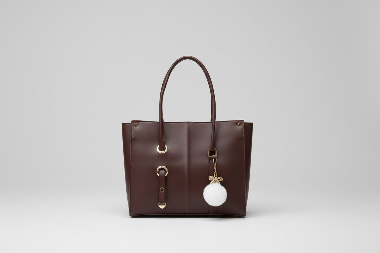 Olive Green Elegant Shoulder Tote Bag with Charm (Gold Hardware)