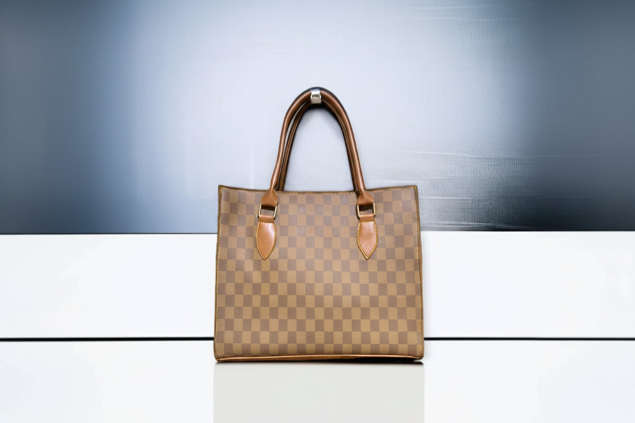 Pink Checkered Square Tote Bag (Top Handle)