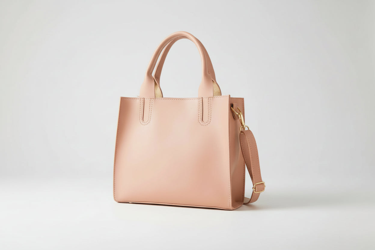Blush Pink Structured Tote Bag (Top Handle + Detachable Strap)