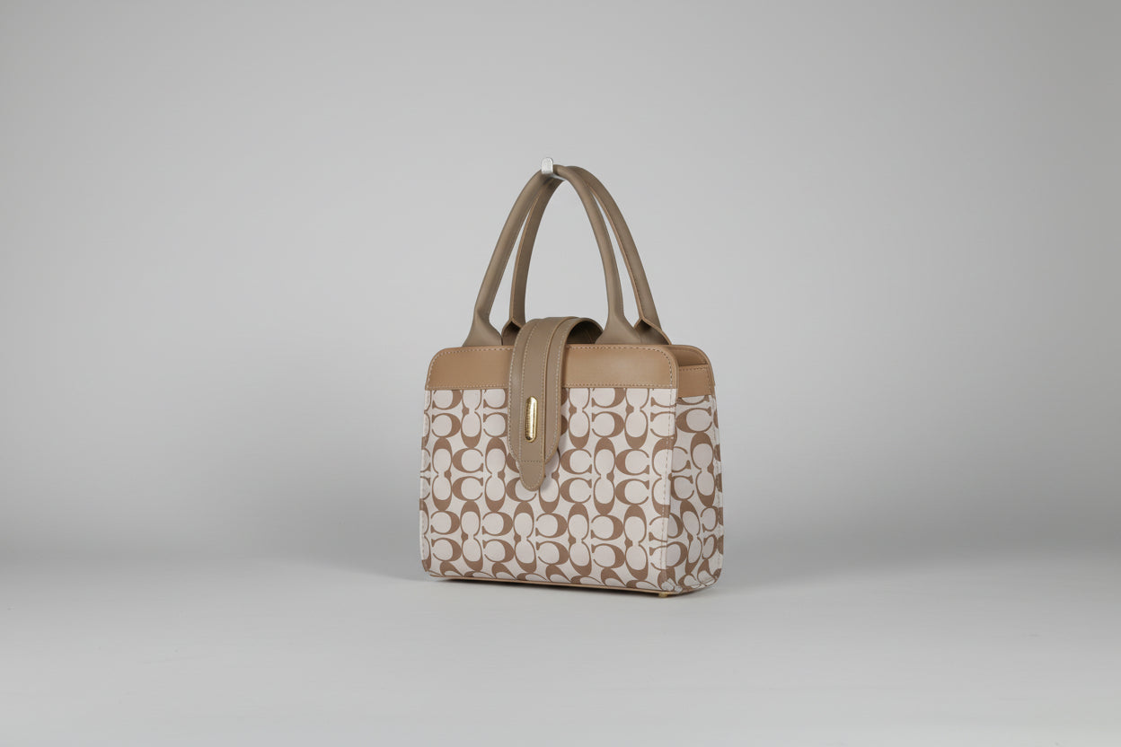 Black & White Monogram Mini Tote Bag with Strap Lock Detail