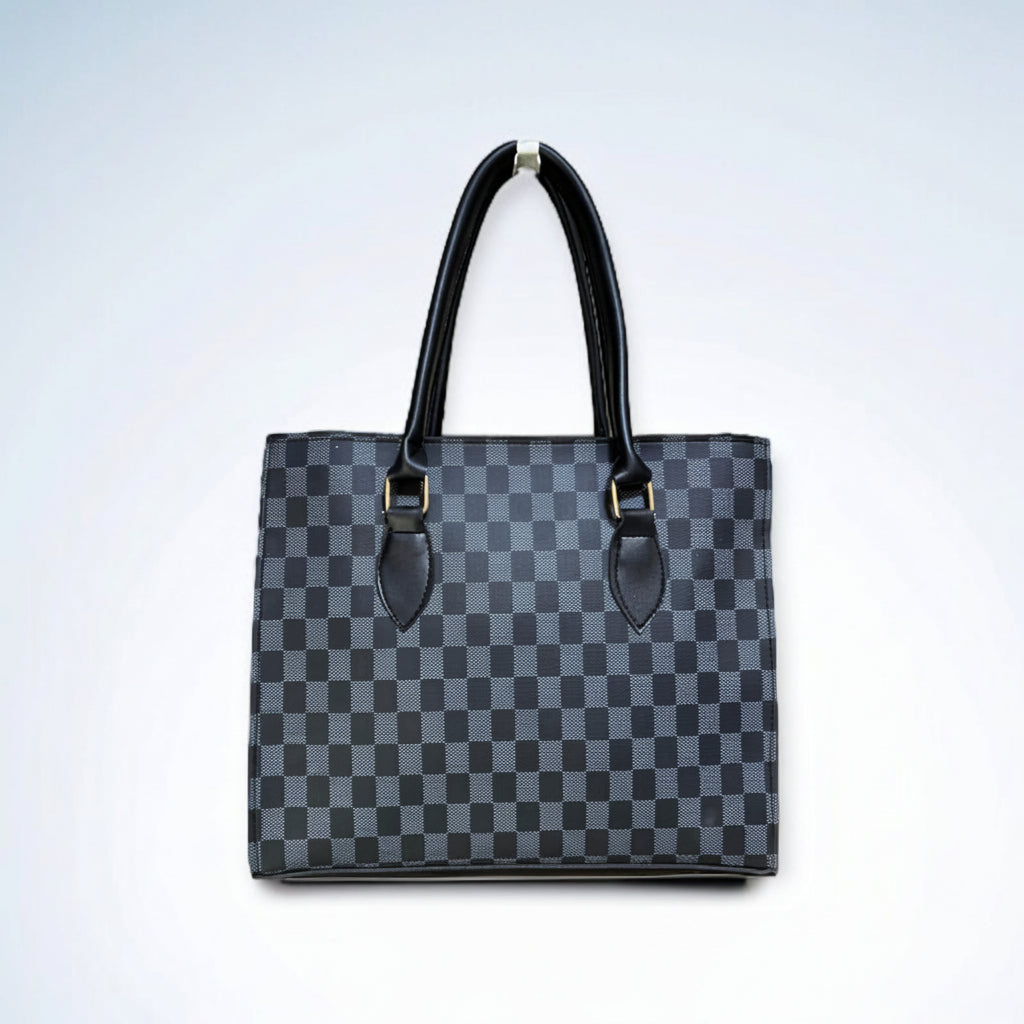 Pink Checkered Square Tote Bag (Top Handle)