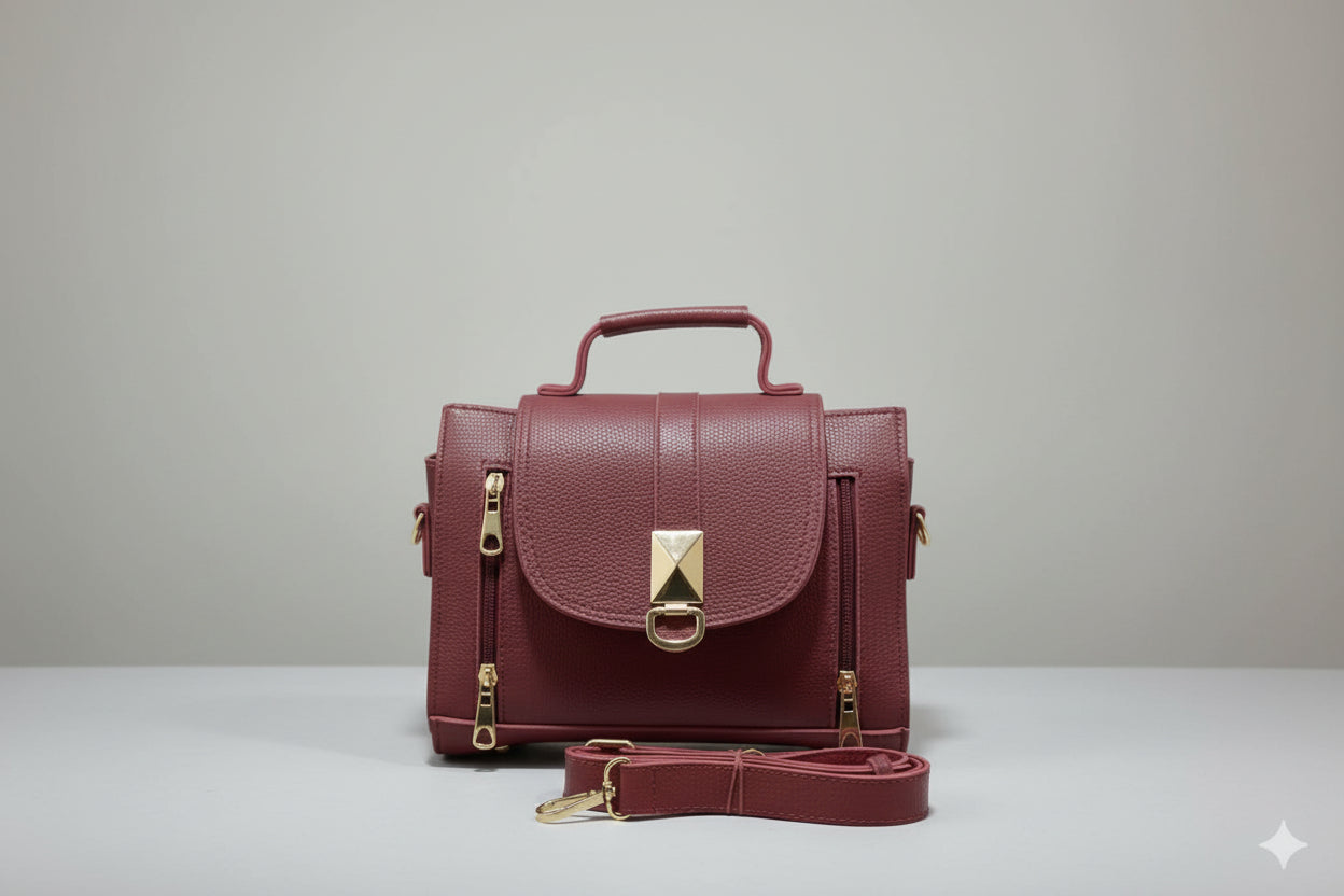 Black Mini Top-Handle Crossbody Bag with Flap Lock (Gold Hardware)