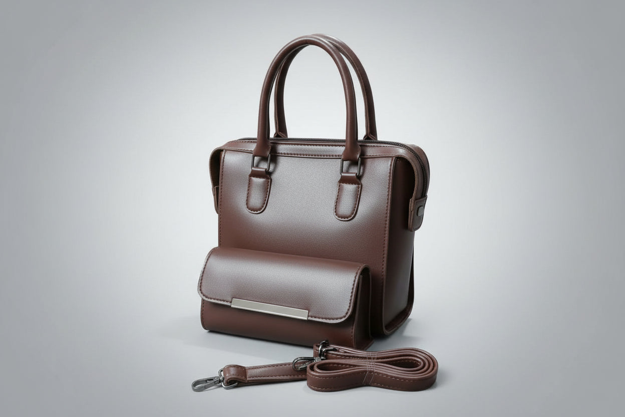 Beige 2-Piece Satchel Set (Handbag + Matching Wallet) with Detachable Strap