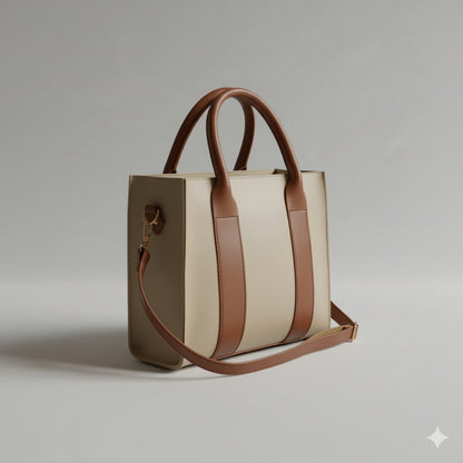 Black & Tan Structured Tote Bag (Top Handle + Detachable Strap)