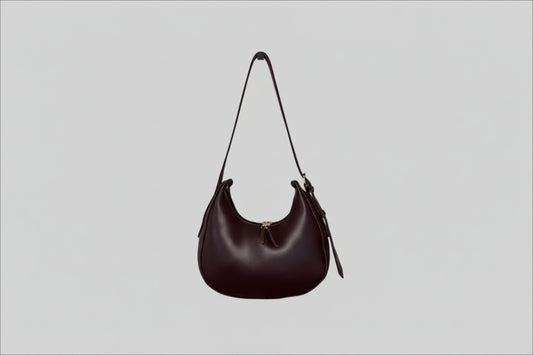 Coffee Brown Crescent Shoulder Bag (Minimalist Zip Design)