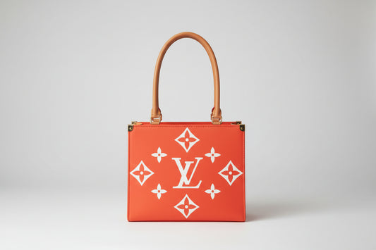 Red Monogram Square Tote Bag (13.5” Width × 11” Height)