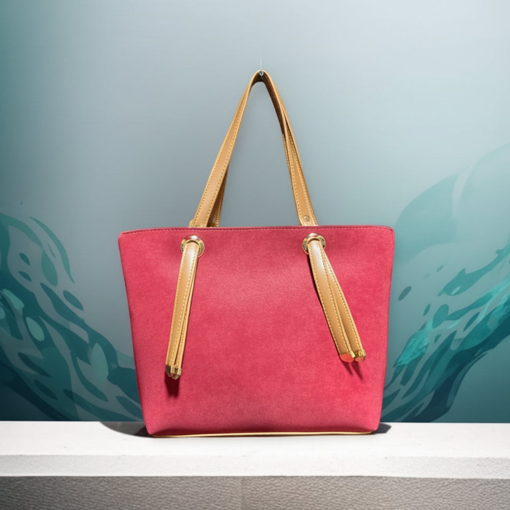 Tan Minimalist Shoulder Tote Bag with Black Straps (Gold Ring Detail)