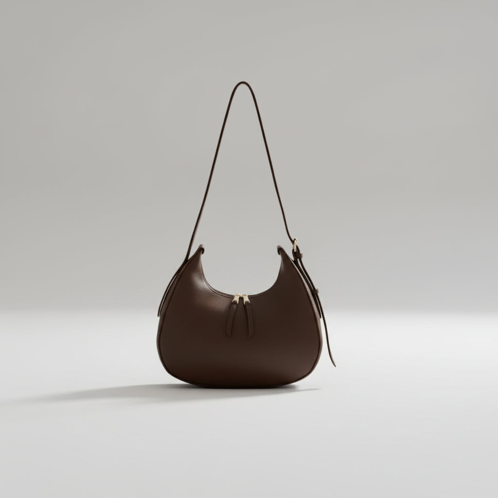 Blush Pink Crescent Shoulder Bag (Minimalist Zip Design)