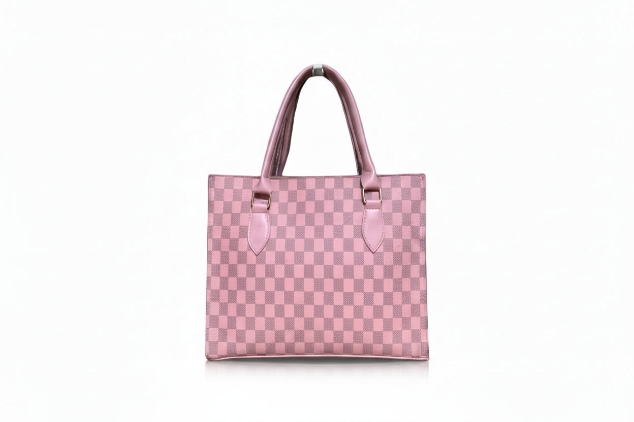 Pink Checkered Square Tote Bag (Top Handle)