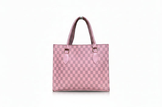 Pink Checkered Square Tote Bag (Top Handle)