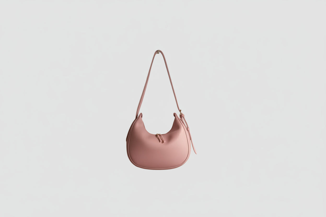 Blush Pink Crescent Shoulder Bag (Minimalist Zip Design)