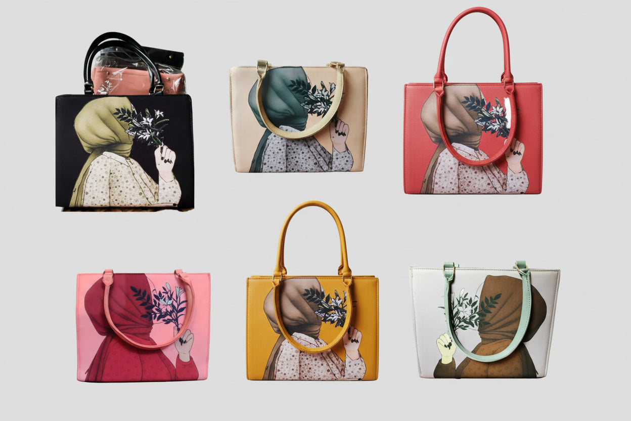 Hijab Girl Printed Tote Bags Collection (Multiple Colors)