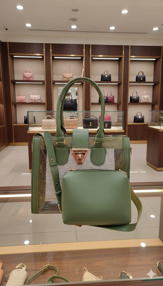 Transparent Black Clear Tote Bag Set (Bag + Matching Pouch) with Gold Lock