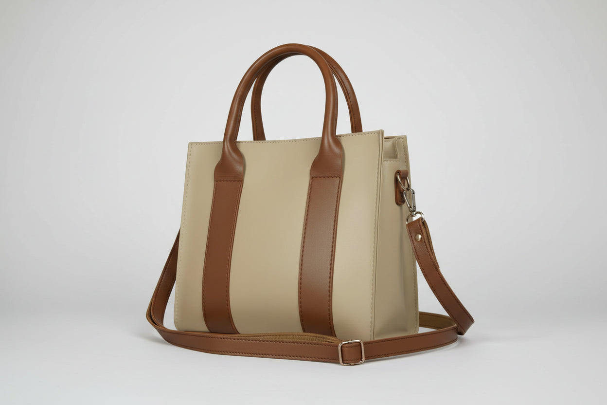 Black & Tan Structured Tote Bag (Top Handle + Detachable Strap)