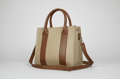 Black & Tan Structured Tote Bag (Top Handle + Detachable Strap)