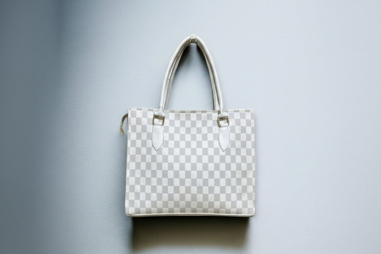 Pink Checkered Square Tote Bag (Top Handle)