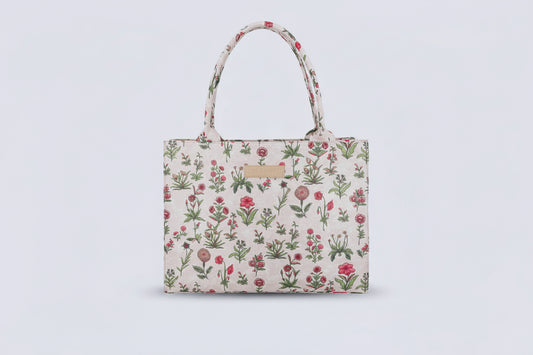 Cream Mini Floral Tote Bag – Pink Wildflower Print Handbag