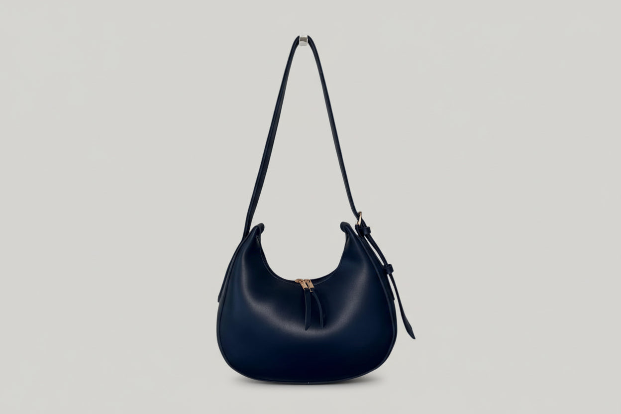 Coffee Brown Crescent Shoulder Bag (Minimalist Zip Design)