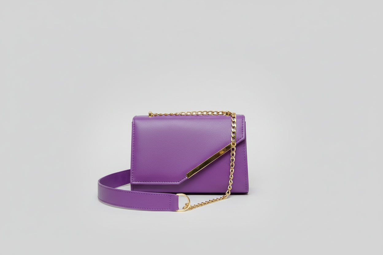 Black Chain Strap Crossbody Bag with Gold Bar Detail