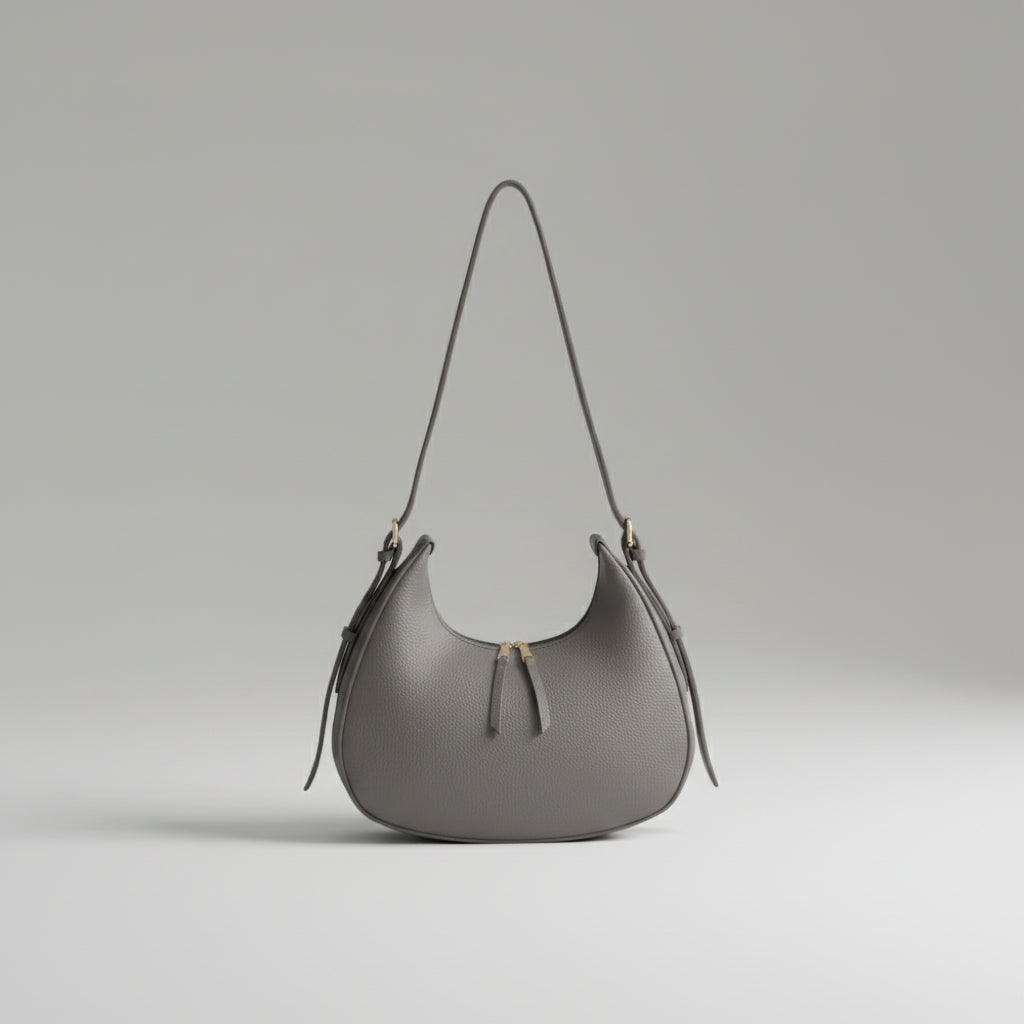 Blush Pink Crescent Shoulder Bag (Minimalist Zip Design)