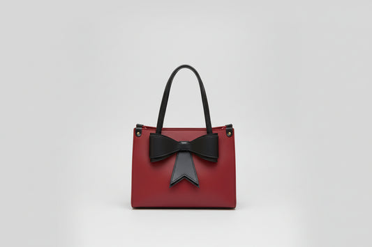 Maroon Tote Bag with Black Bow Detail (Long Shoulder Handles)