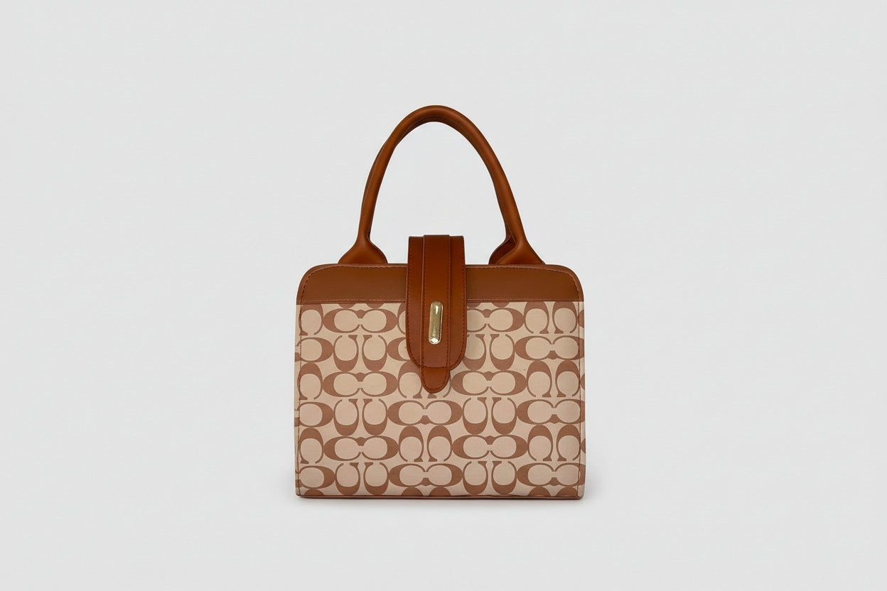 Black & White Monogram Mini Tote Bag with Strap Lock Detail