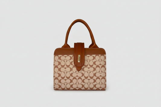 Black & White Monogram Mini Tote Bag with Strap Lock Detail