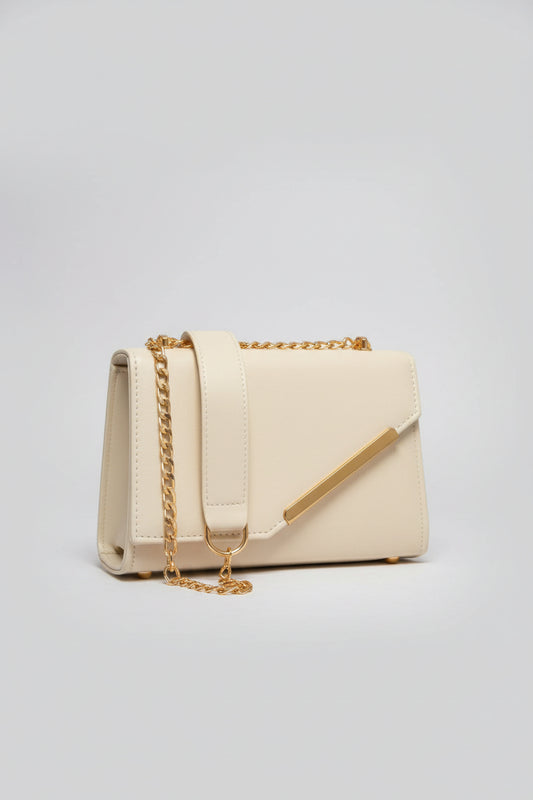 Black Chain Strap Crossbody Bag with Gold Bar Detail