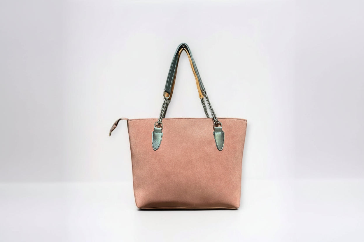 Cream Quilted Shoulder Tote Bag with Chain Strap (Tan Handle Detail)