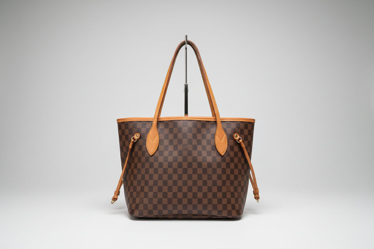 Brown Checkered Shoulder Tote Bag with Tan Handles