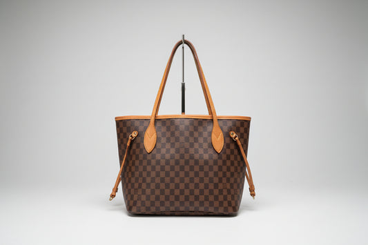 Brown Checkered Shoulder Tote Bag with Tan Handles