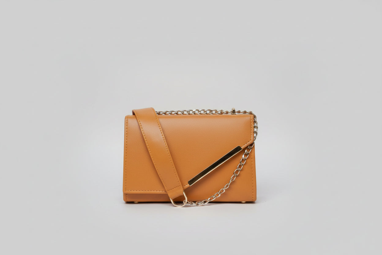 Black Chain Strap Crossbody Bag with Gold Bar Detail