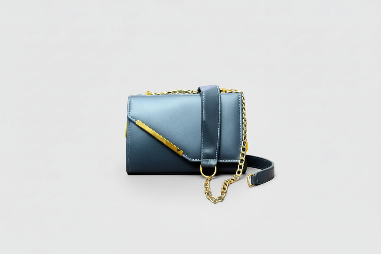 Black Chain Strap Crossbody Bag with Gold Bar Detail