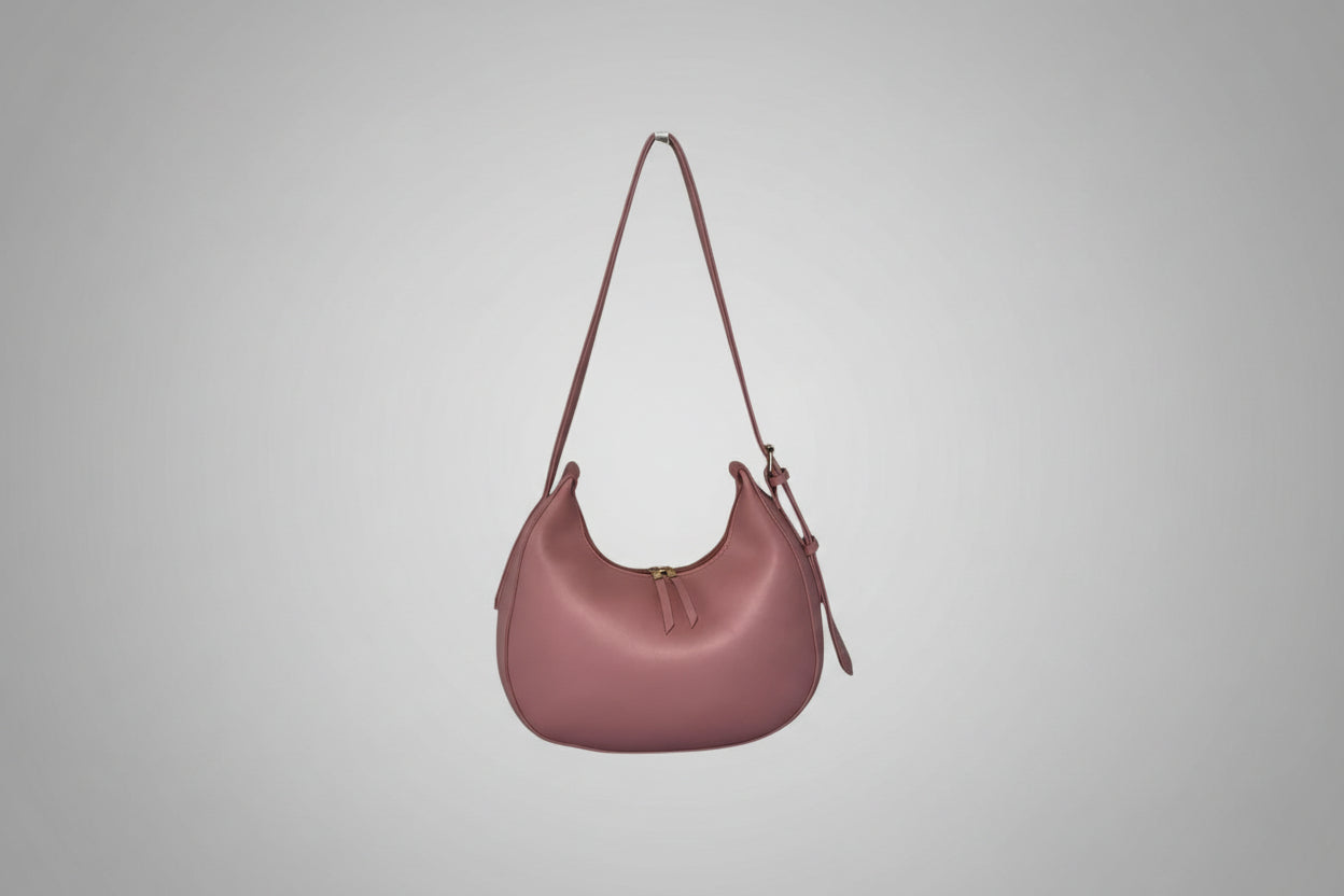 Coffee Brown Crescent Shoulder Bag (Minimalist Zip Design)