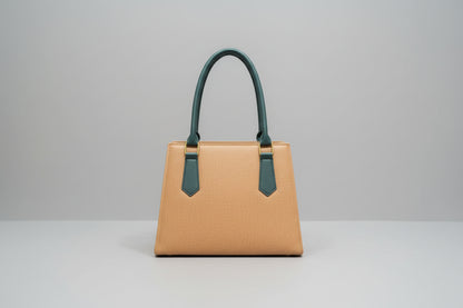 Beige Textured Shoulder Tote Bag with Black Handles (Gold Hardware)