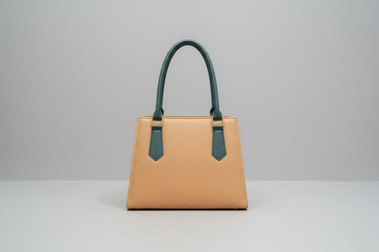 Beige Textured Shoulder Tote Bag with Black Handles (Gold Hardware)