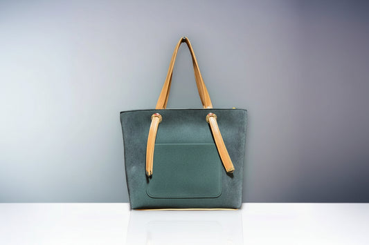 Tan Minimalist Shoulder Tote Bag with Black Straps (Gold Ring Detail)