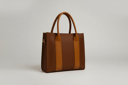 Black & Tan Structured Tote Bag (Top Handle + Detachable Strap)
