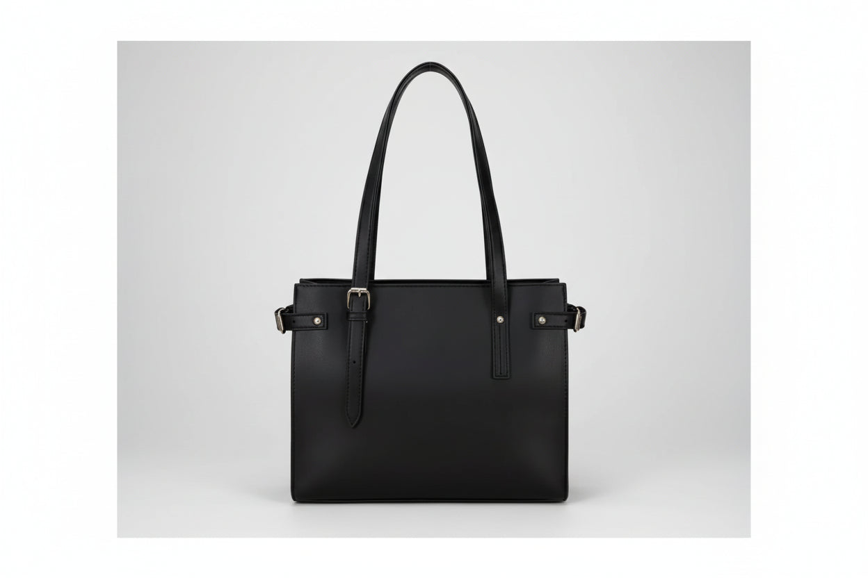 Classic Black Minimalist Shoulder Tote Bag (Adjustable Straps)
