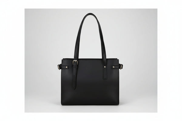 Classic Black Minimalist Shoulder Tote Bag (Adjustable Straps)