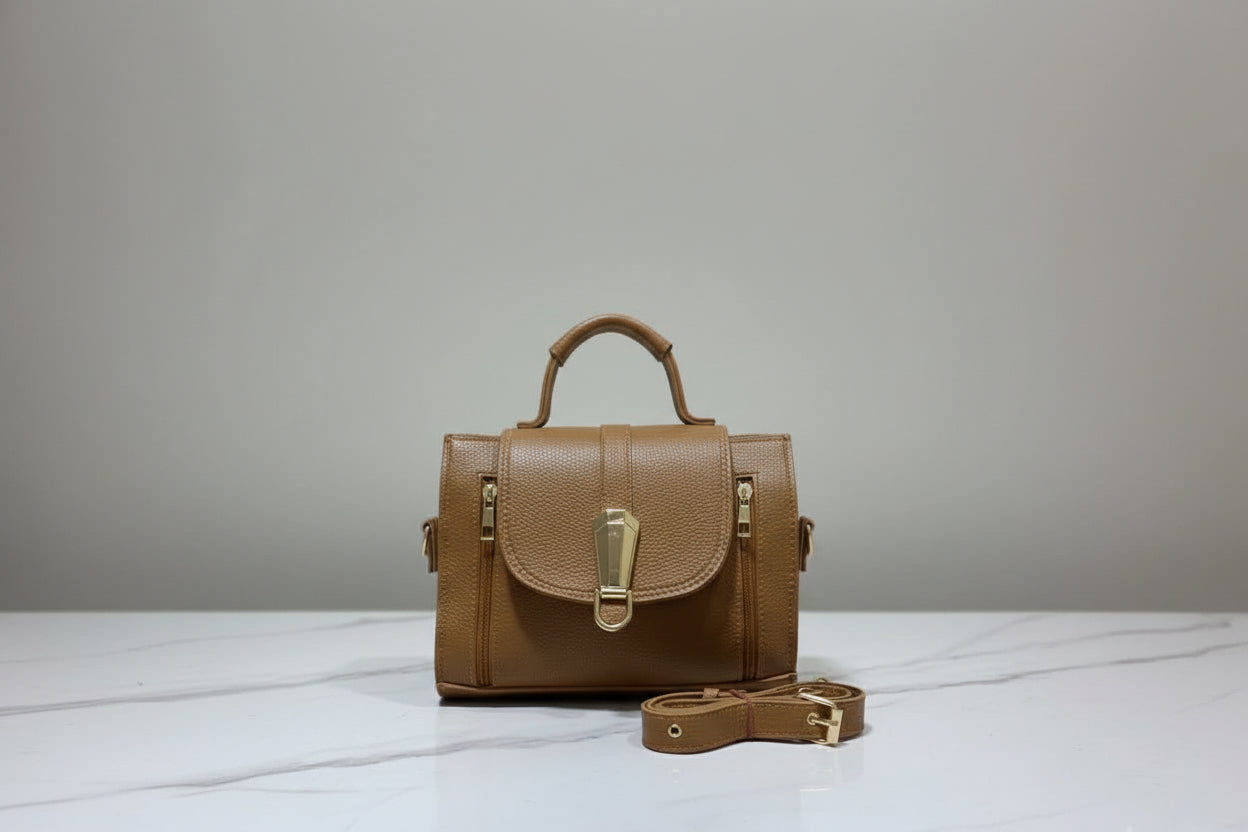 Black Mini Top-Handle Crossbody Bag with Flap Lock (Gold Hardware)